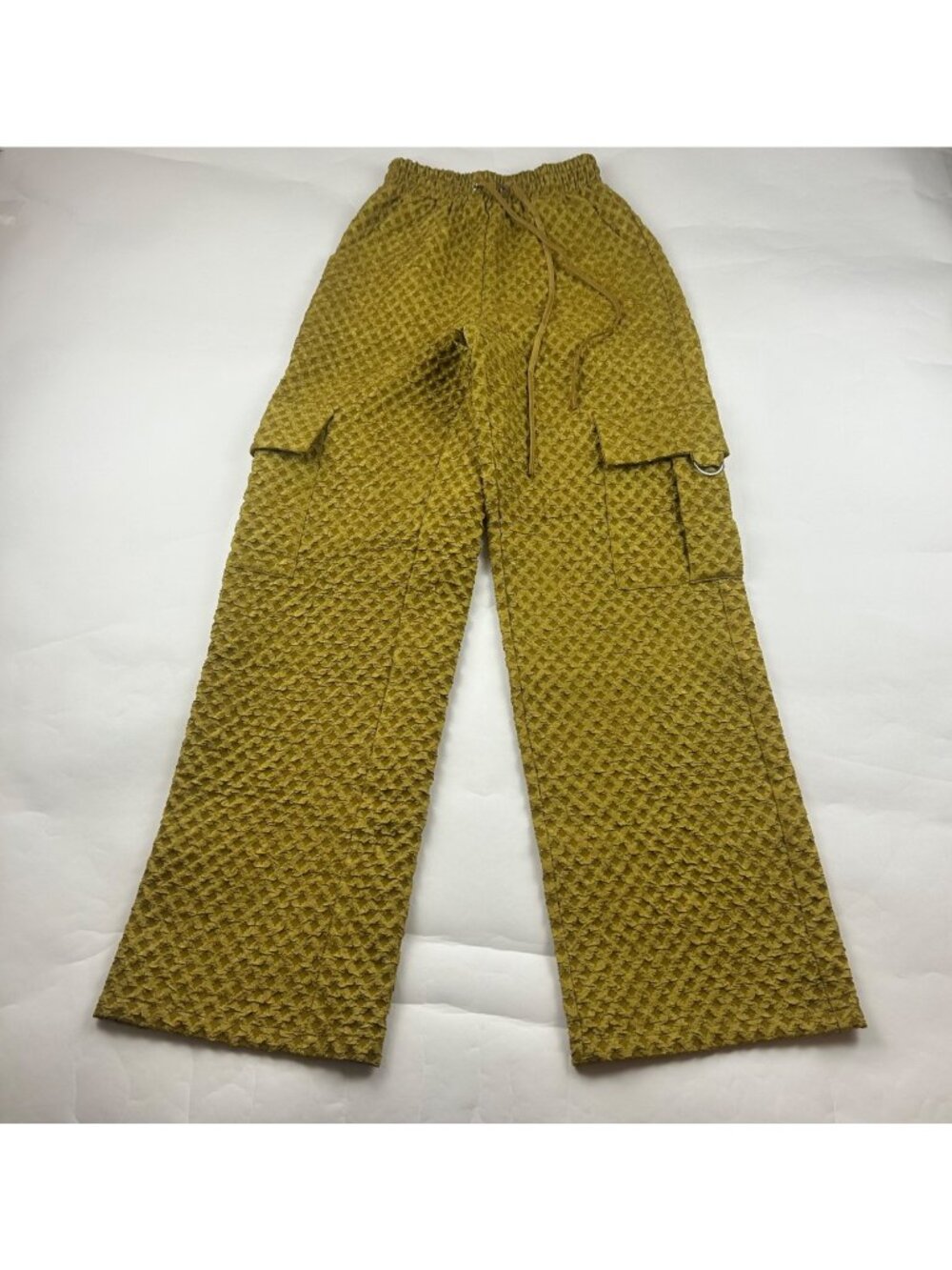 LONG PrettyLittleThing Olive Diamond Textured Wide Leg Cargo Trouser US 4 New